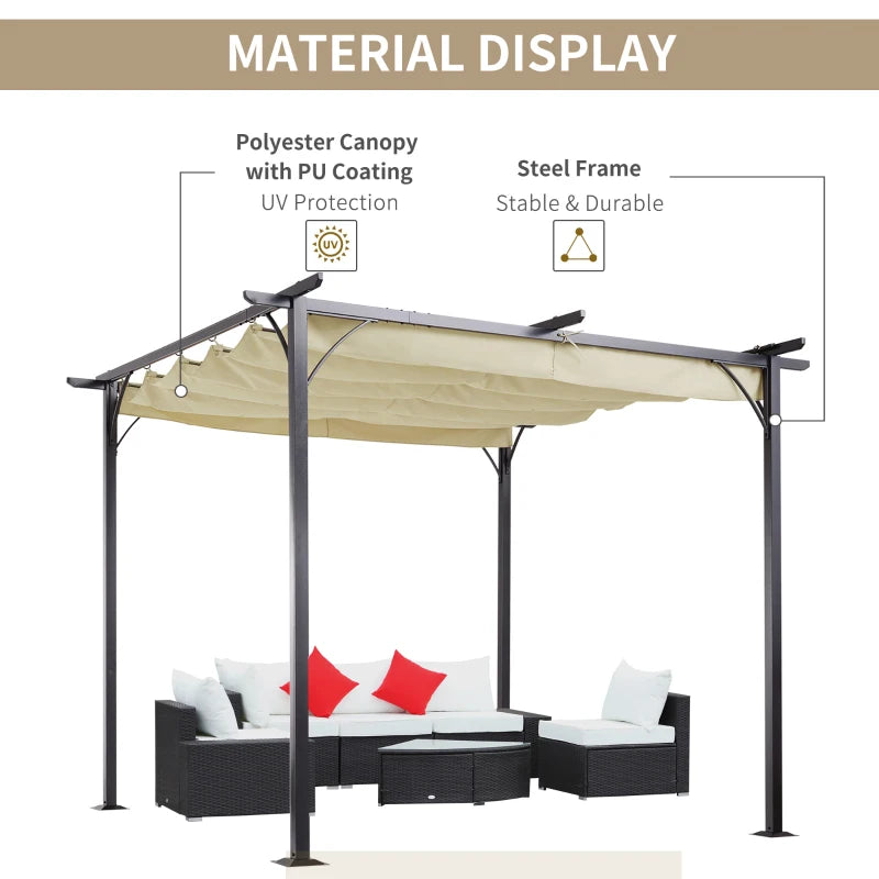 Outsunny 3 x 3(m) Metal Pergola with Retractable Roof