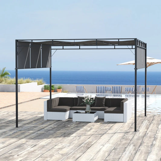 Outsunny 3 x 3(m) Steel Pergola Gazebo with Retractable Roof