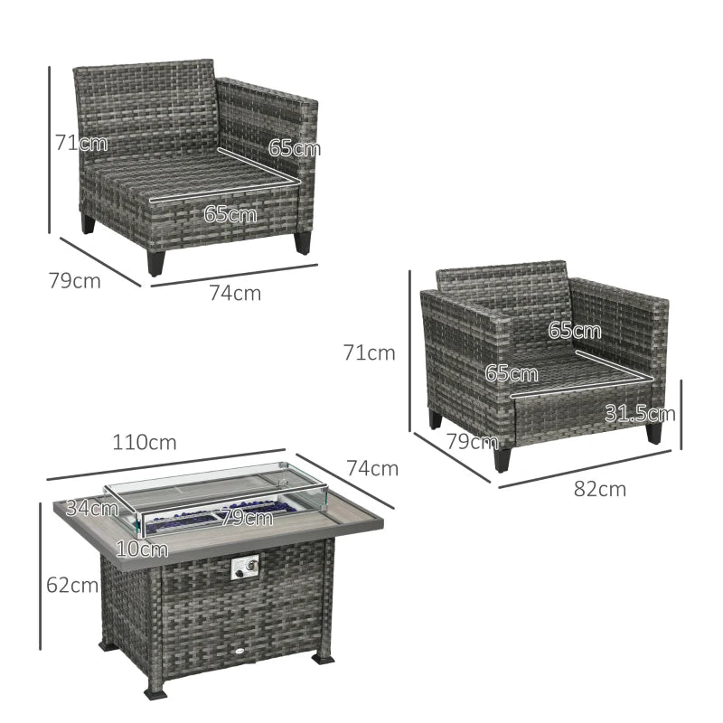 Outsunny 5-Piece Rattan Patio Furniture Set with Gas Fire Pit Table