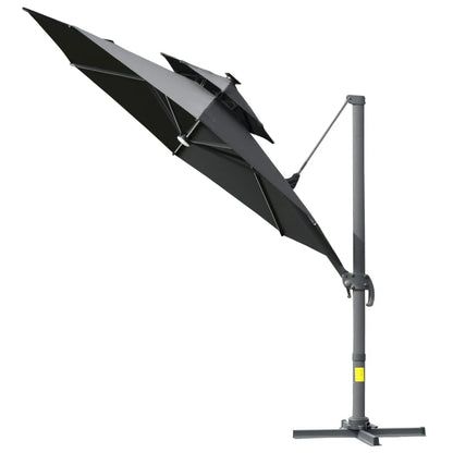 Outsunny 3m Cantilever Parasol w/ Solar Lights Power Bank Base 360°