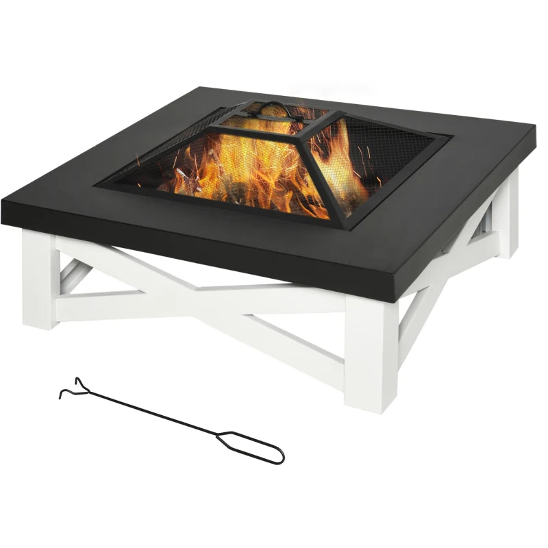 Outsunny Metal Large Firepit Outdoor 3 in 1 Square Fire Pit