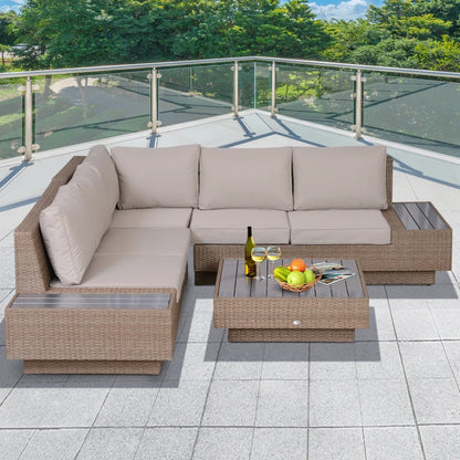 Outsunny 4 PCs Rattan Garden Furniture Outdoor Sectional Corner Sofa