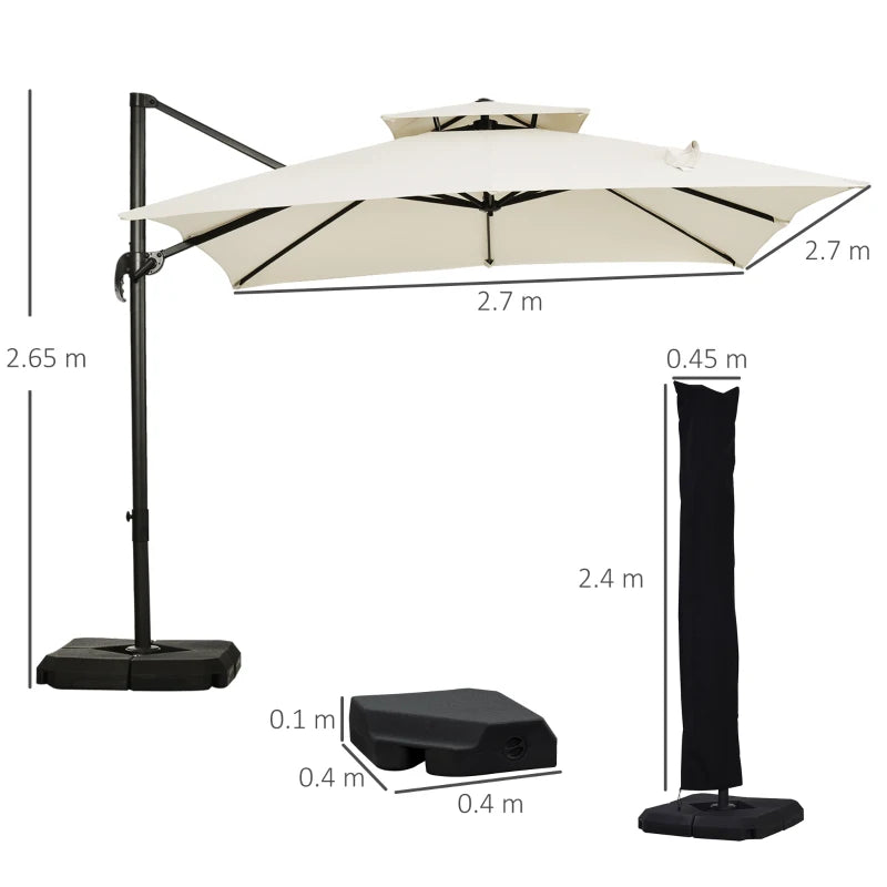 Outsunny Steel Frame Outdoor Roma Cantilever Umbrella, Weighted Base and Cover Included