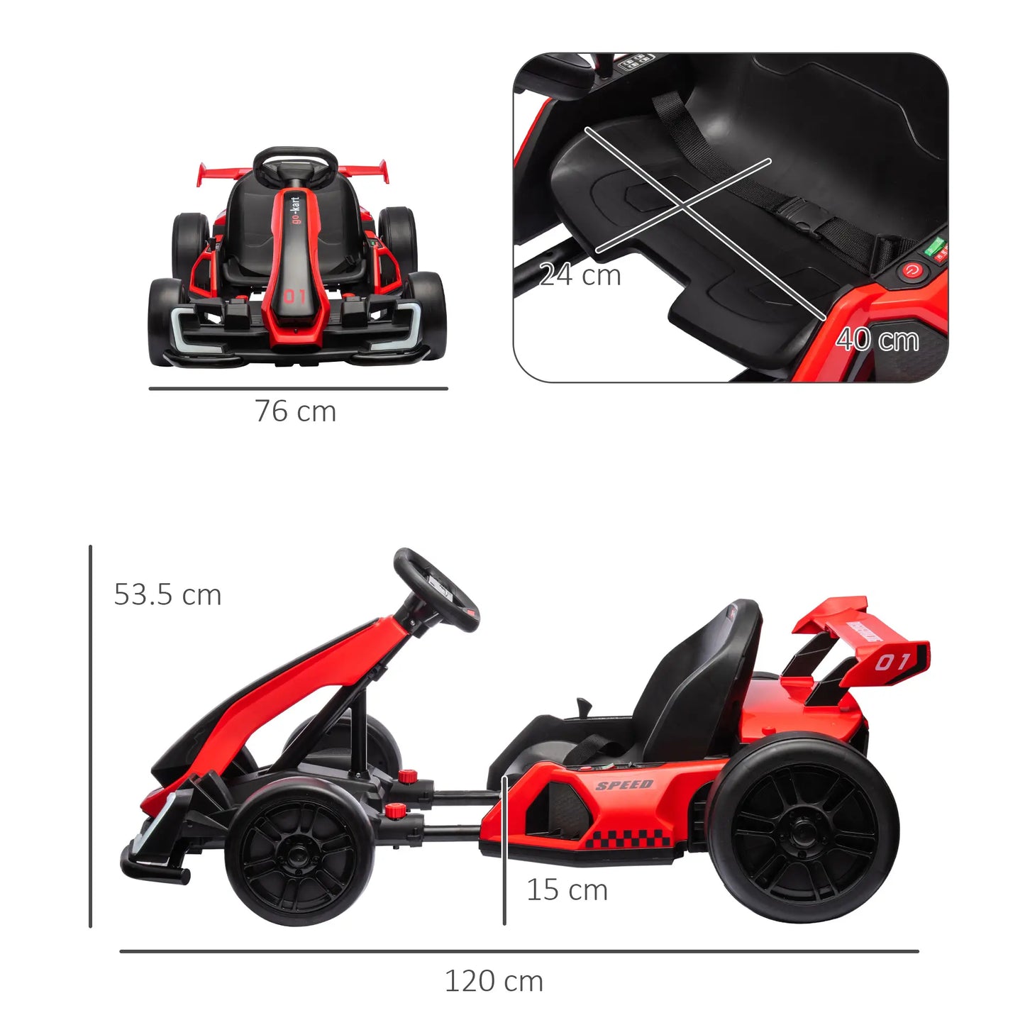 HOMCOM 24V Electric Go Kart for Kids with Adjustable Seat for 6-12 Years