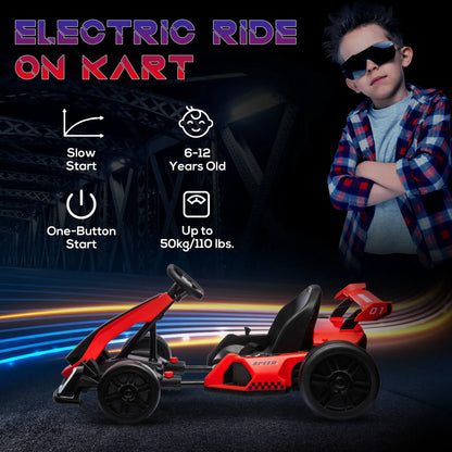 HOMCOM 24V Electric Go Kart for Kids with Adjustable Seat for 6-12 Years