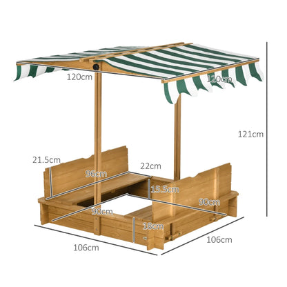 Outsunny Wooden Sandpit with Adjustable Canopy