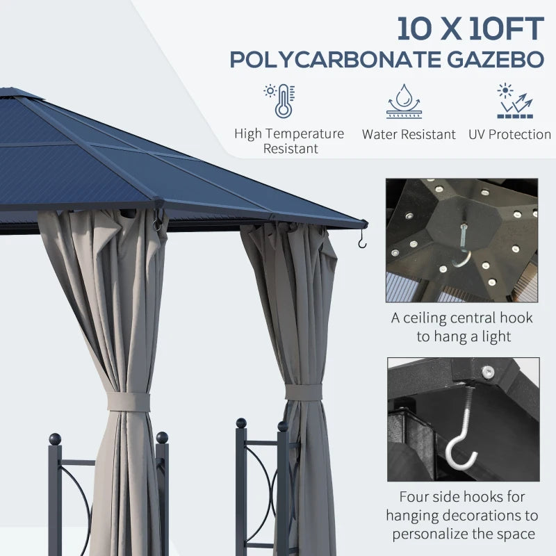 Outsunny Hardtop Gazebo Canopy with Polycarbonate Roof