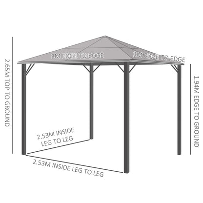 Outsunny 3m x 3m Hardtop Metal Frame Mesh Draped Gazebo Black