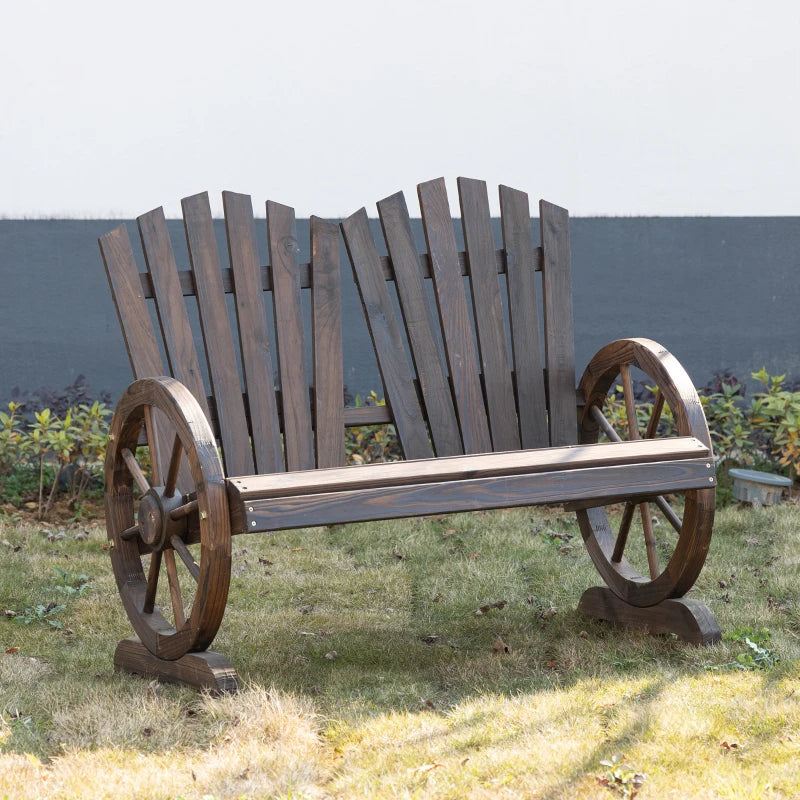 Outsunny Fir Logs Love Seats with Wheel-Shaped Armrests