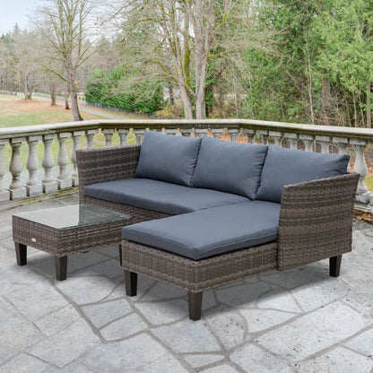 Outsunny 3 Pcs Garden Sofa PE Rattan Set