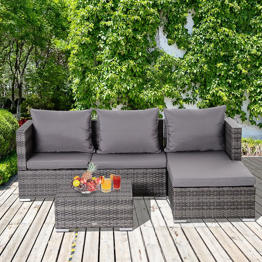 Outsunny 3PC Rattan Garden Furniture Storage Sofa Set