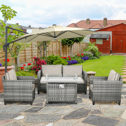 Outsunny 5-Piece Rattan Patio Furniture Set with Gas Fire Pit Table