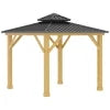 Outsunny 3x(3)M Outdoor Hardtop Gazebo Canopy with 2-Tier Roof and Solid Wood Frame